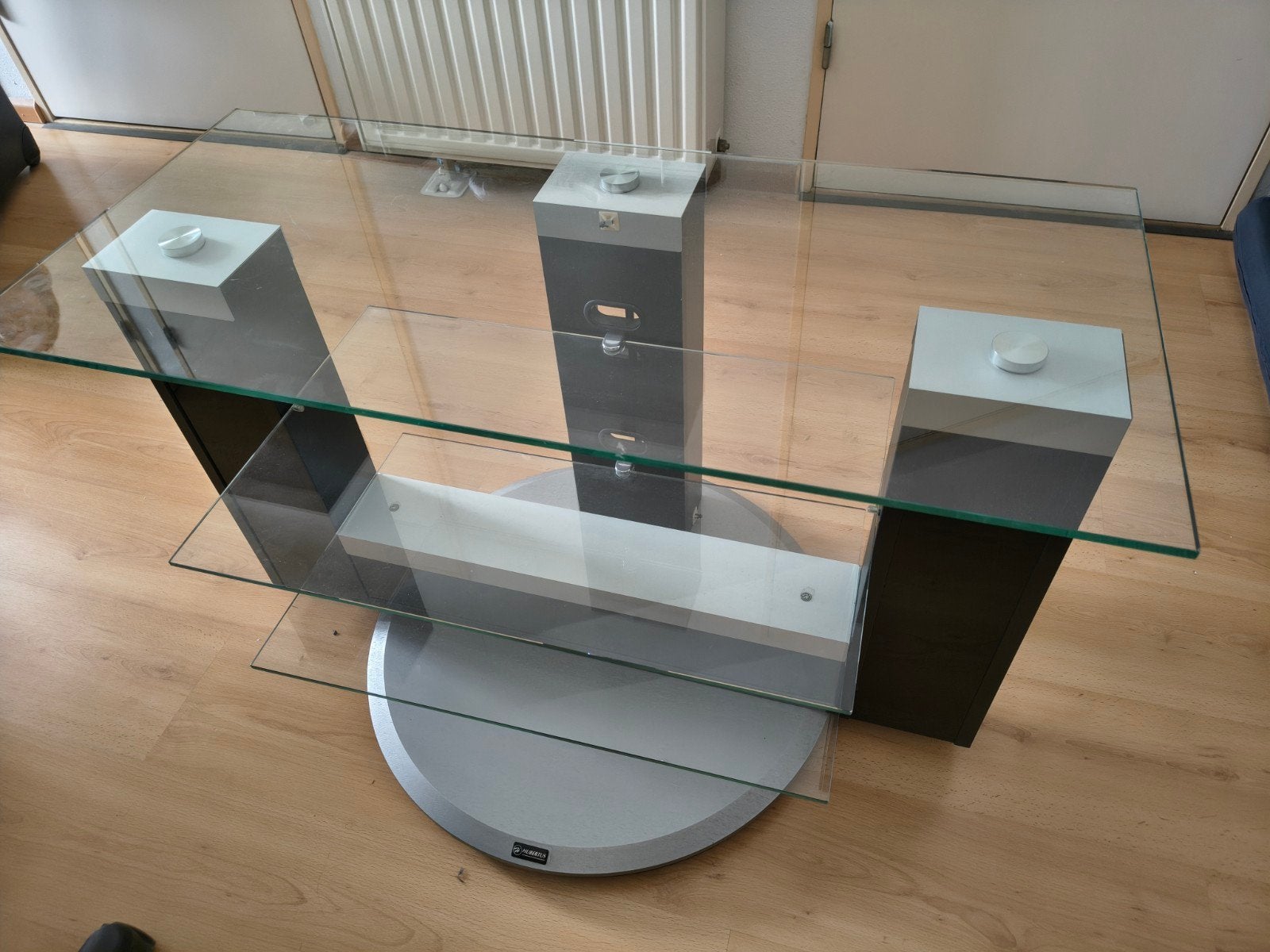 Glazen draaiplateau tv meubel - 95x43x56 cm, Gebruikt, Glas, Minder dan 100 cm, 25 tot 50 cm