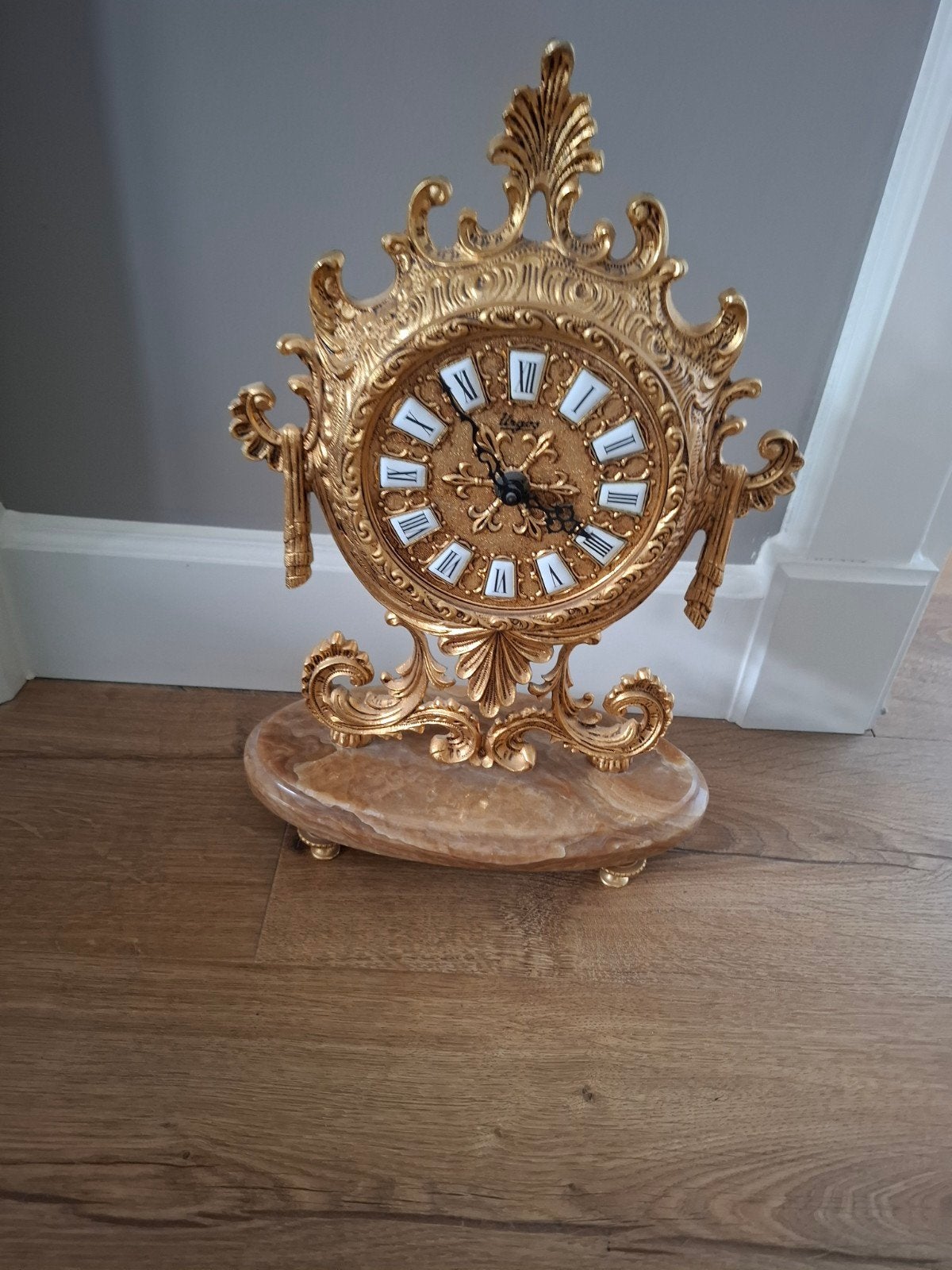 Antieke vergulde urgos pendule tafelklok met marmer, Antiek en Kunst, Antiek | Klokken, Ophalen of Verzenden