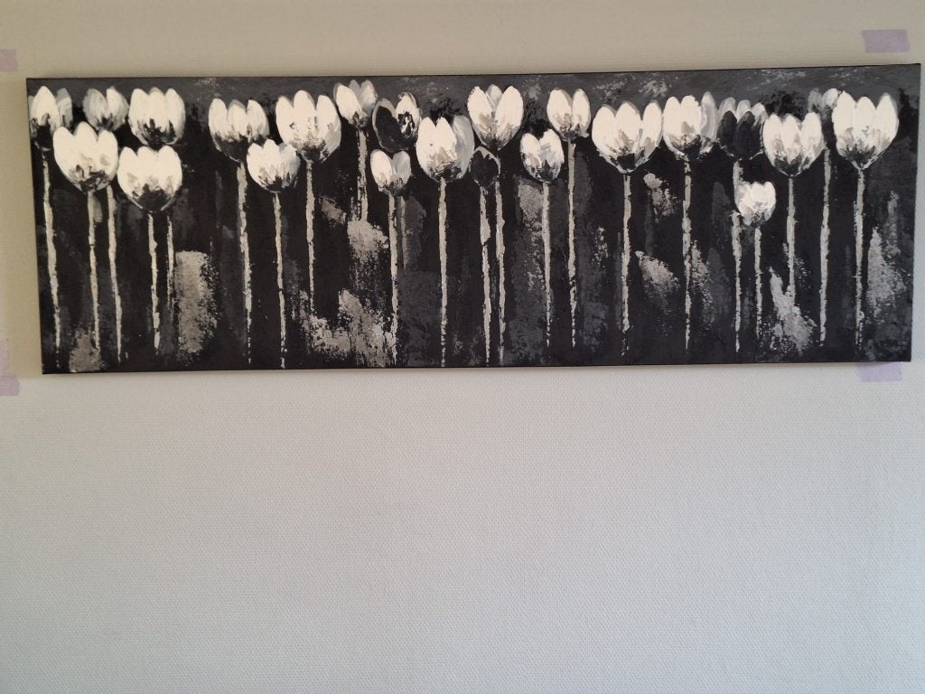 Tulpen schilderij zwart wit, Antiek en Kunst, Ophalen of Verzenden