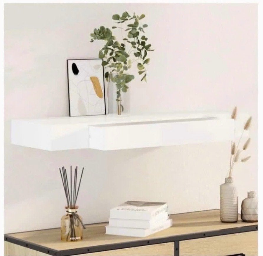 Nieuw - Wandschap met lade zwevend MDF wit 80 cm, Ophalen of Verzenden, Nieuw