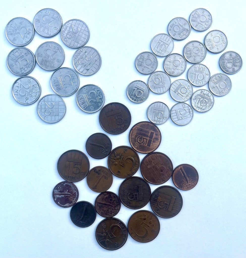 Nederlands kleingeld uit de guldentijd (40 stuks, gebruikt), Postzegels en Munten, Munten | Nederland, Ophalen of Verzenden, Koningin Juliana