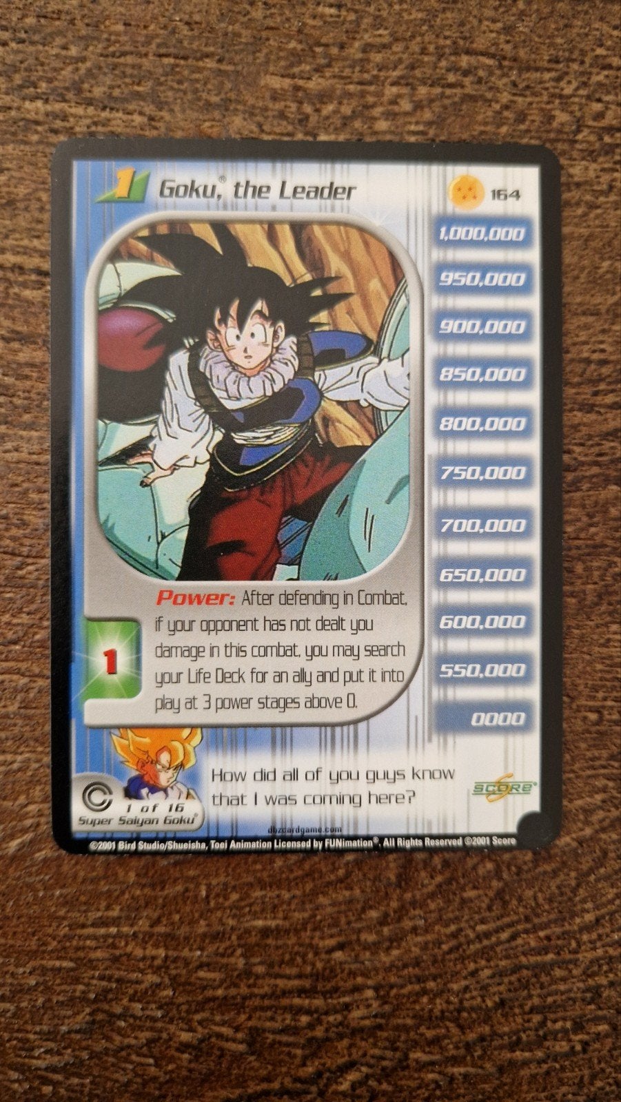 Goku the Leader DragonBall Z 164 1/16 Super Saiyan Goku 2001, Hobby en Vrije tijd, Verzamelkaartspellen | Overige, Ophalen of Verzenden