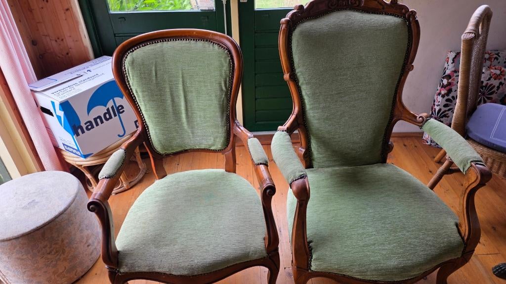 Klassieke fauteuil in Louis XV-stijl, Huis en Inrichting, Fauteuils, Ophalen, Gebruikt, 75 tot 100 cm, Stof
