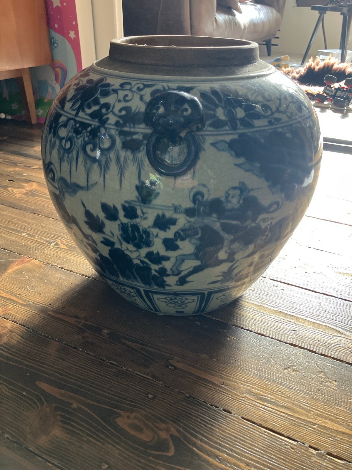 Loods 5 Chinese Blauw-Witte Gemberpot met Scènes, Ophalen