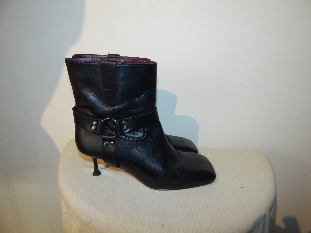 Morobe zwarte leren laarzen groffere vierkante neus mt 39, Kleding | Dames, Verzenden, Zwart, Lage of Enkellaarzen, Morobe