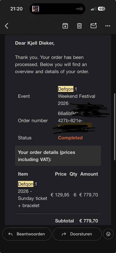 Defqon1 3x zondagticket over., Drie personen of meer