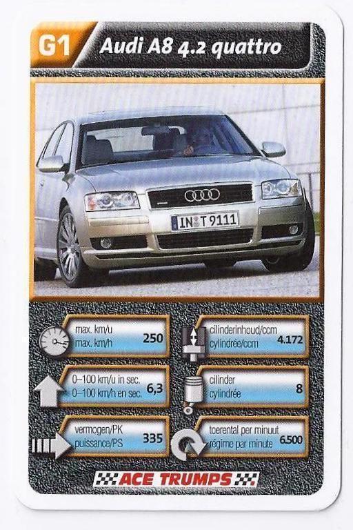 w2 autokaartje G1 Audi A 8 4 - 2 Quattro, Verzamelen, Ophalen of Verzenden, Zo goed als nieuw, Auto's