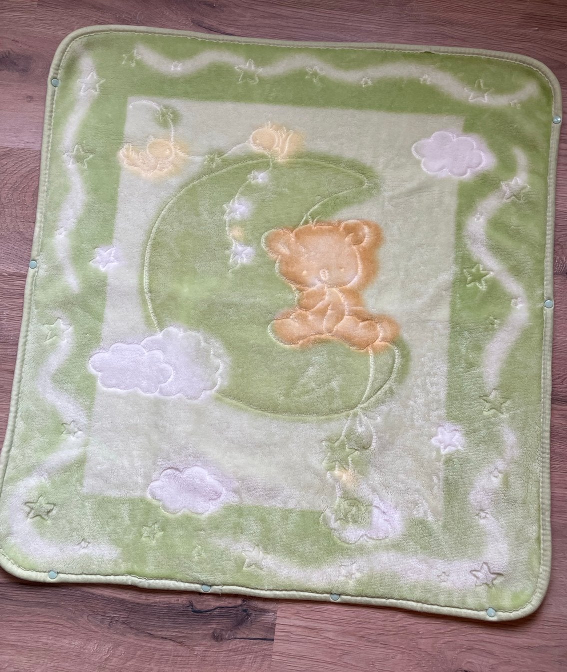 Belpla Vintage Dralon groen zacht babydekentje met beertje, Groen, Zo goed als nieuw, Deken, 84 cm