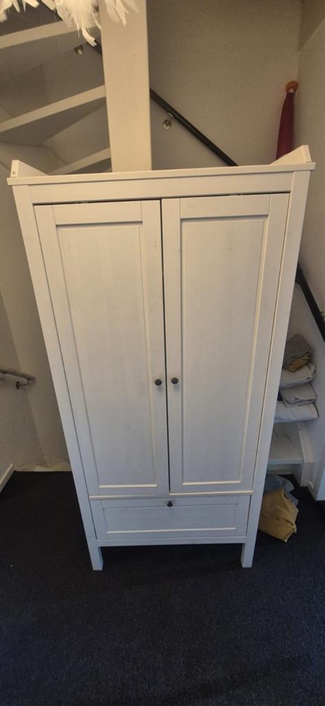 Witte kledingkast met lade en hangroede, Ophalen, Gebruikt, Kast, 105 cm of meer
