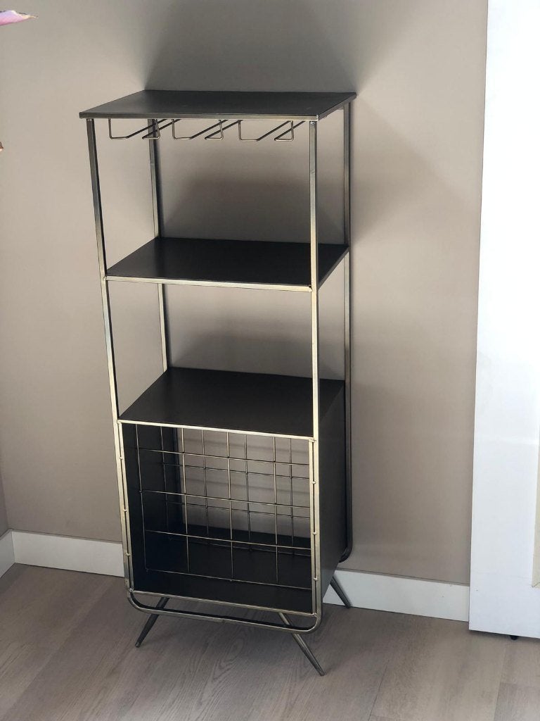 Wijnkast met glassenhouder – Zwart/Goud, Ophalen, Gebruikt, 5 tot 15 flessen, Metaal