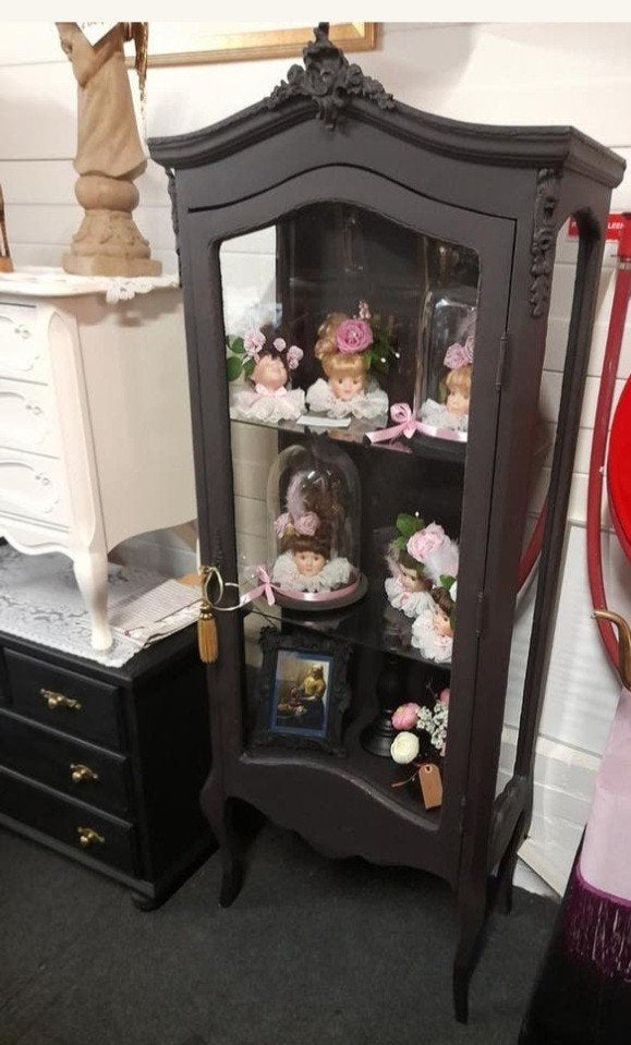 Mooie zwarte barok vitrine kast, Ophalen, 50 tot 100 cm, Zo goed als nieuw, Minder dan 100 cm