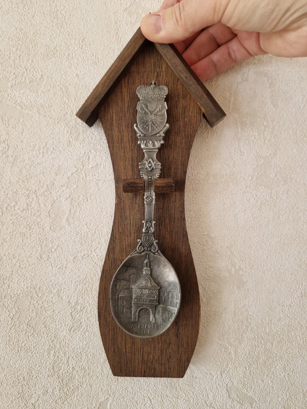 Decoratieve lepel aan houten wandbordje, Ophalen of Verzenden