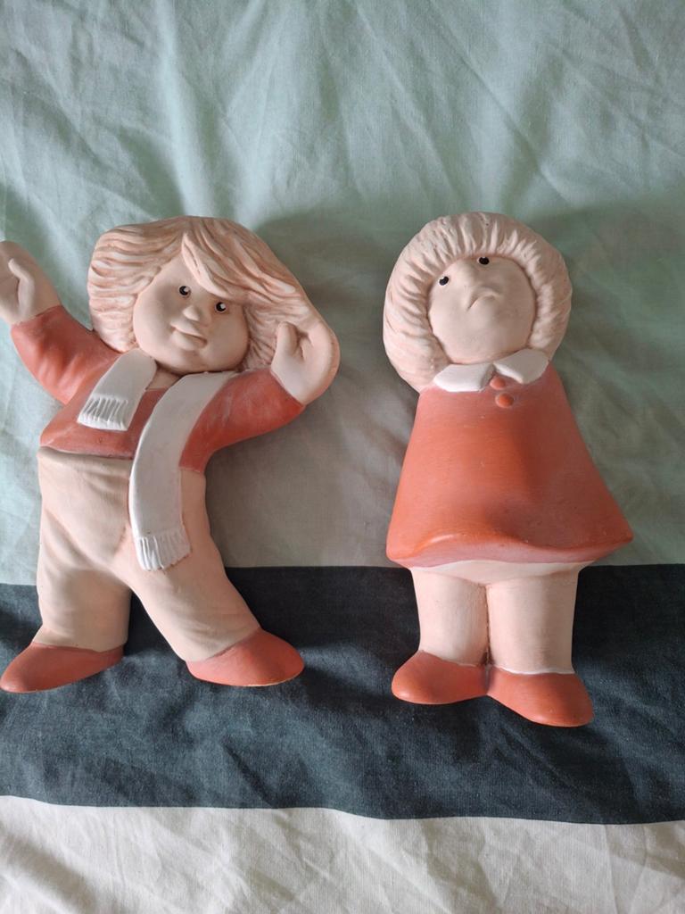 Vintage Lastra Beeldjes - Jongen en Meisje Set, Ophalen of Verzenden, Gebruikt, Mens