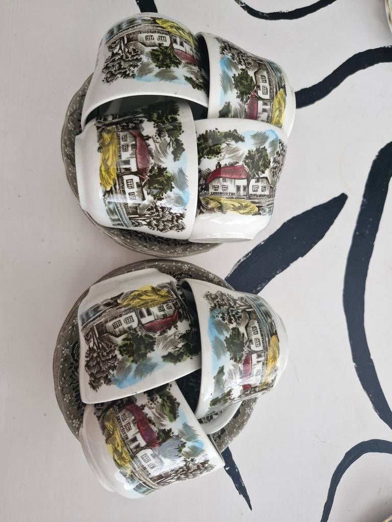 7 Country Style kopjes en schotels van W.H. Grindley & Co, Ophalen