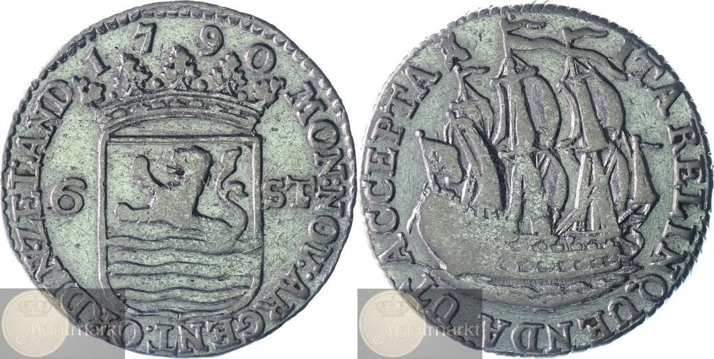 Zeeland - Scheepjesschelling 6 Stuivers 1790 - ZONDER . na 6, Postzegels en Munten, Vóór koninkrijk, Zilver, Losse munt, Overige waardes