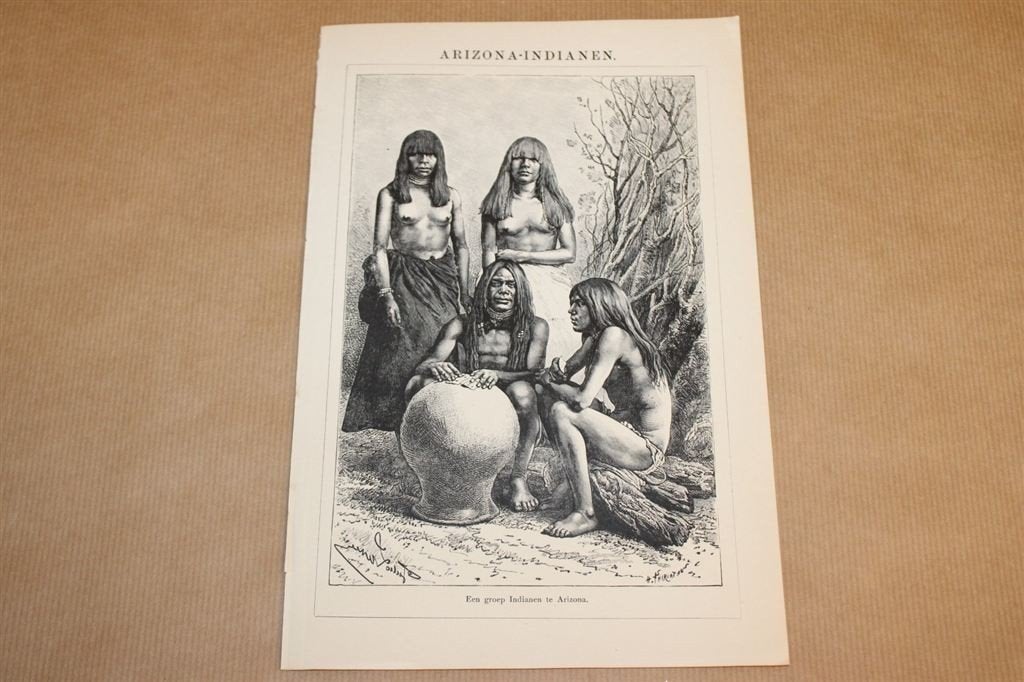Antieke prent - Arizona-indianen - Circa 1900, Verzamelen, Foto's en Prenten, Ophalen of Verzenden, Voor 1940, Zo goed als nieuw