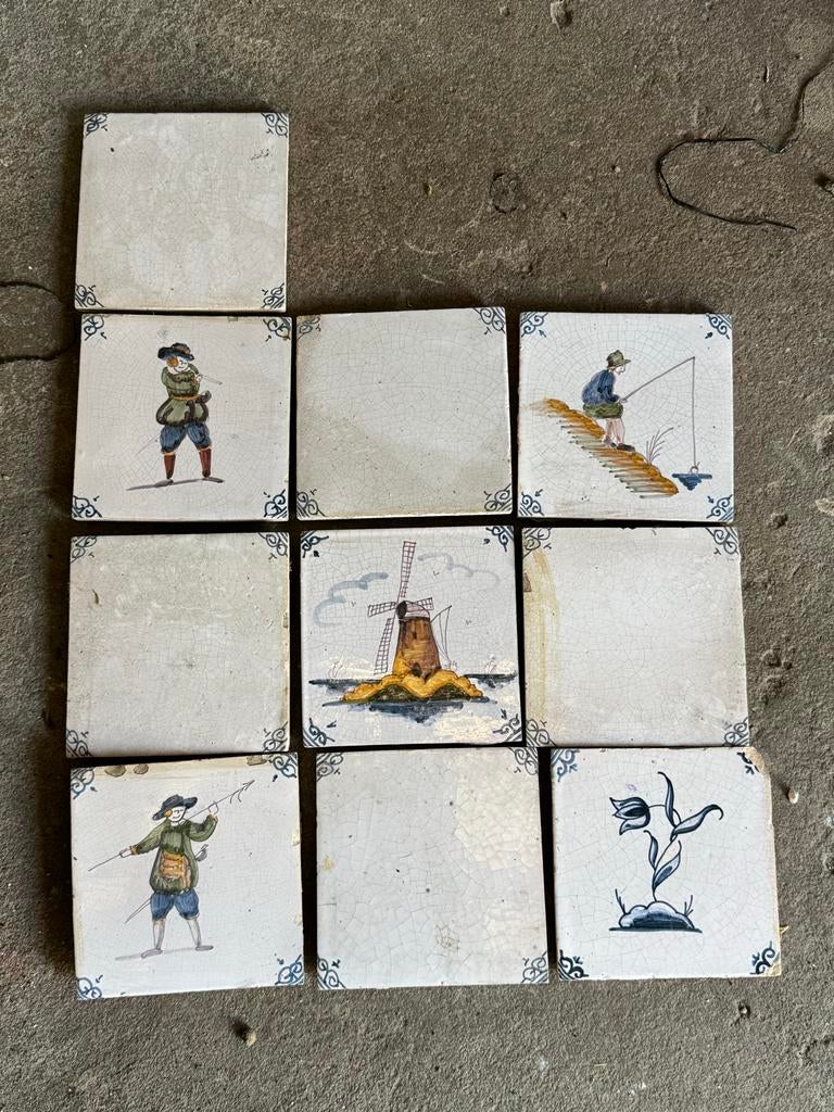 Antieke Hollandse Delfts Blauwe Tegels - Diverse Scènes, Antiek en Kunst, Ophalen