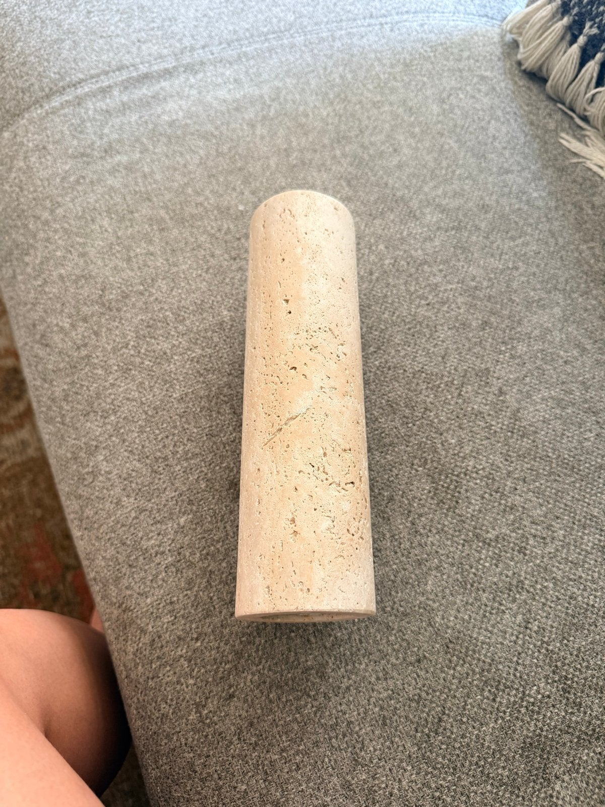 Travertin cilinder lamp 2x, Beige, Ophalen of Verzenden, Zo goed als nieuw, Modern