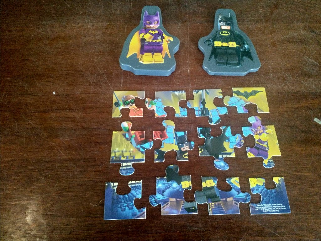 Blikje Lego Batman met puzzel, Ophalen of Verzenden, Minder dan 500 stukjes, Zo goed als nieuw, Legpuzzel