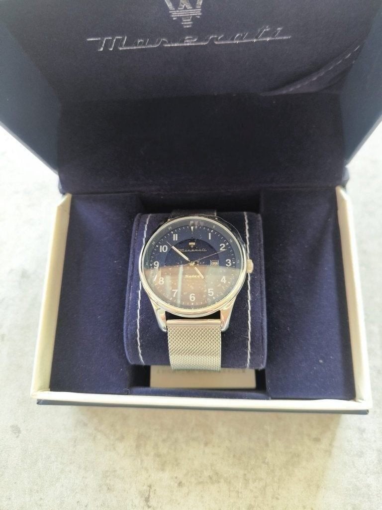 Maserati Tradizione solar heren zilver/blauw, Ophalen of Verzenden, Nieuw, Staal, Overige merken