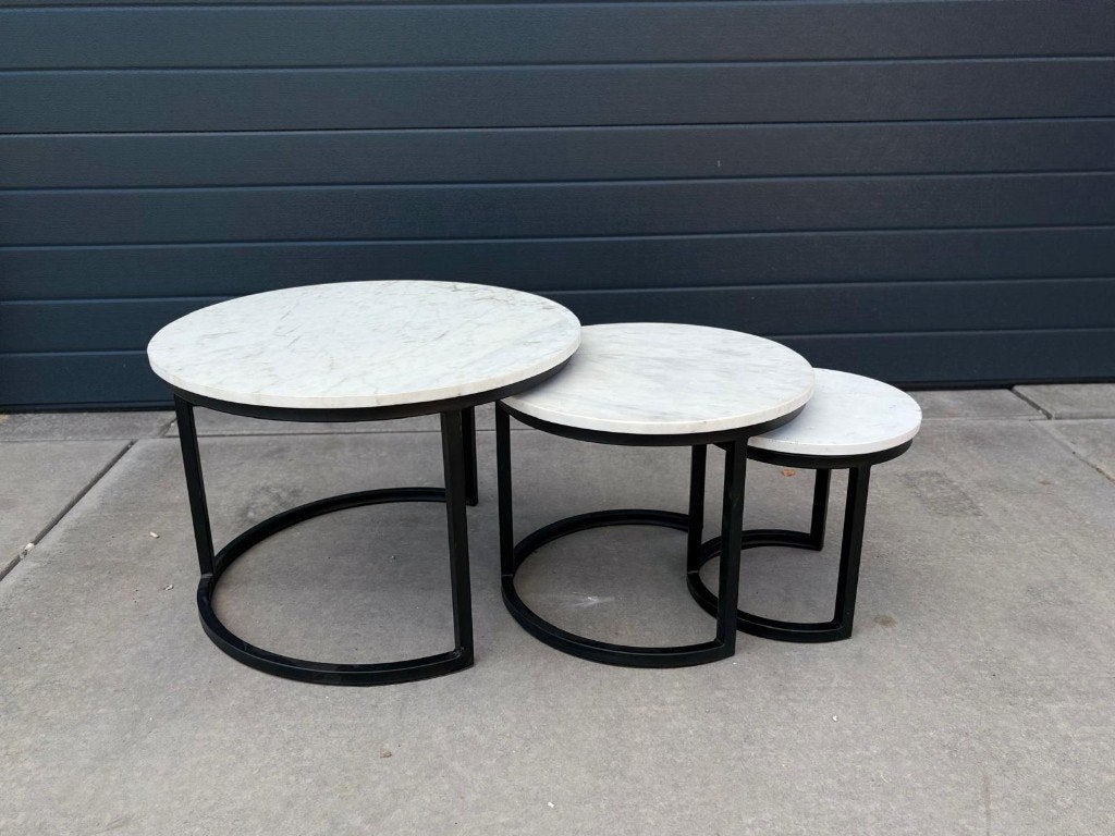 Nieuwe salontafel set wit marmer 3 Delig zwart richmond, Ophalen