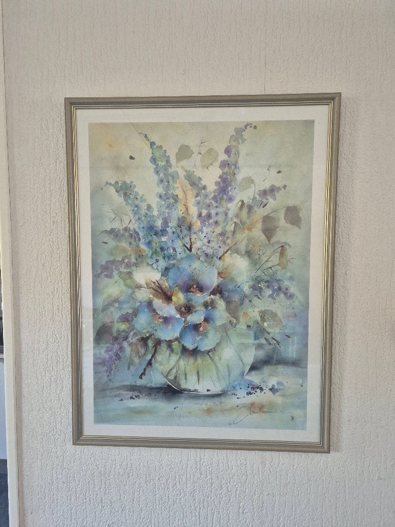 Aquarel "Blue Fantasy" van Jan Kooistra, ingelijst, Antiek en Kunst, Realistisch, Achter glas, Aquarel, Papier