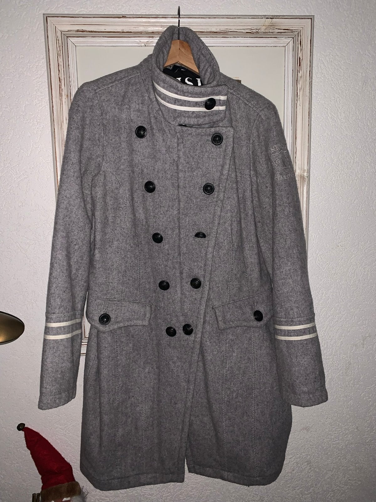 Gaastra wollen jas grijs met strepen - Maat XL, Kleding | Dames, Jassen | Winter, Ophalen of Verzenden, Zo goed als nieuw, Maat 46/48 (XL) of groter