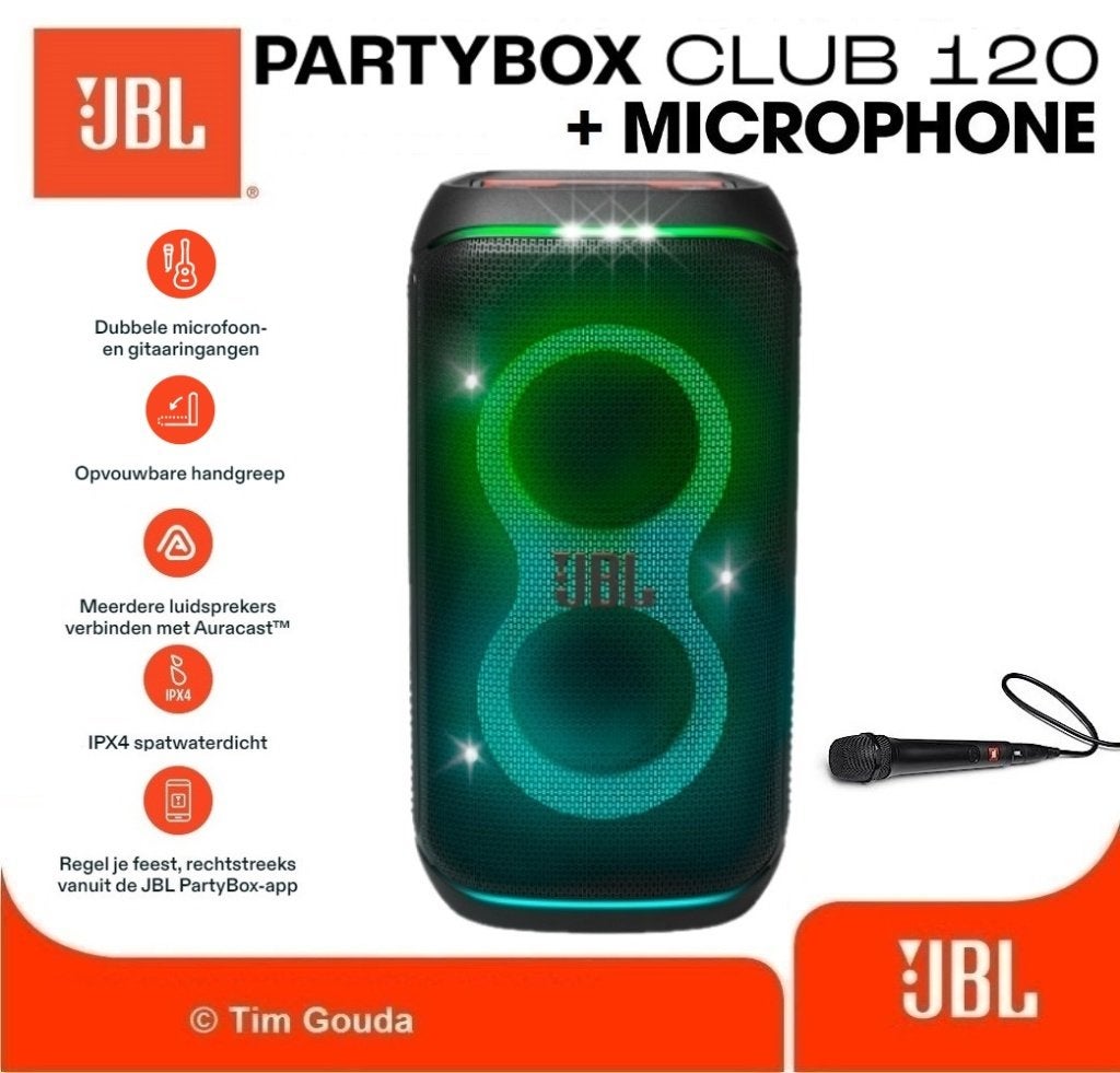✅ JBL Partybox Club 120 + Microfoon - NIEUW, 150 watt of meer, JBL, Party speaker, Nieuw