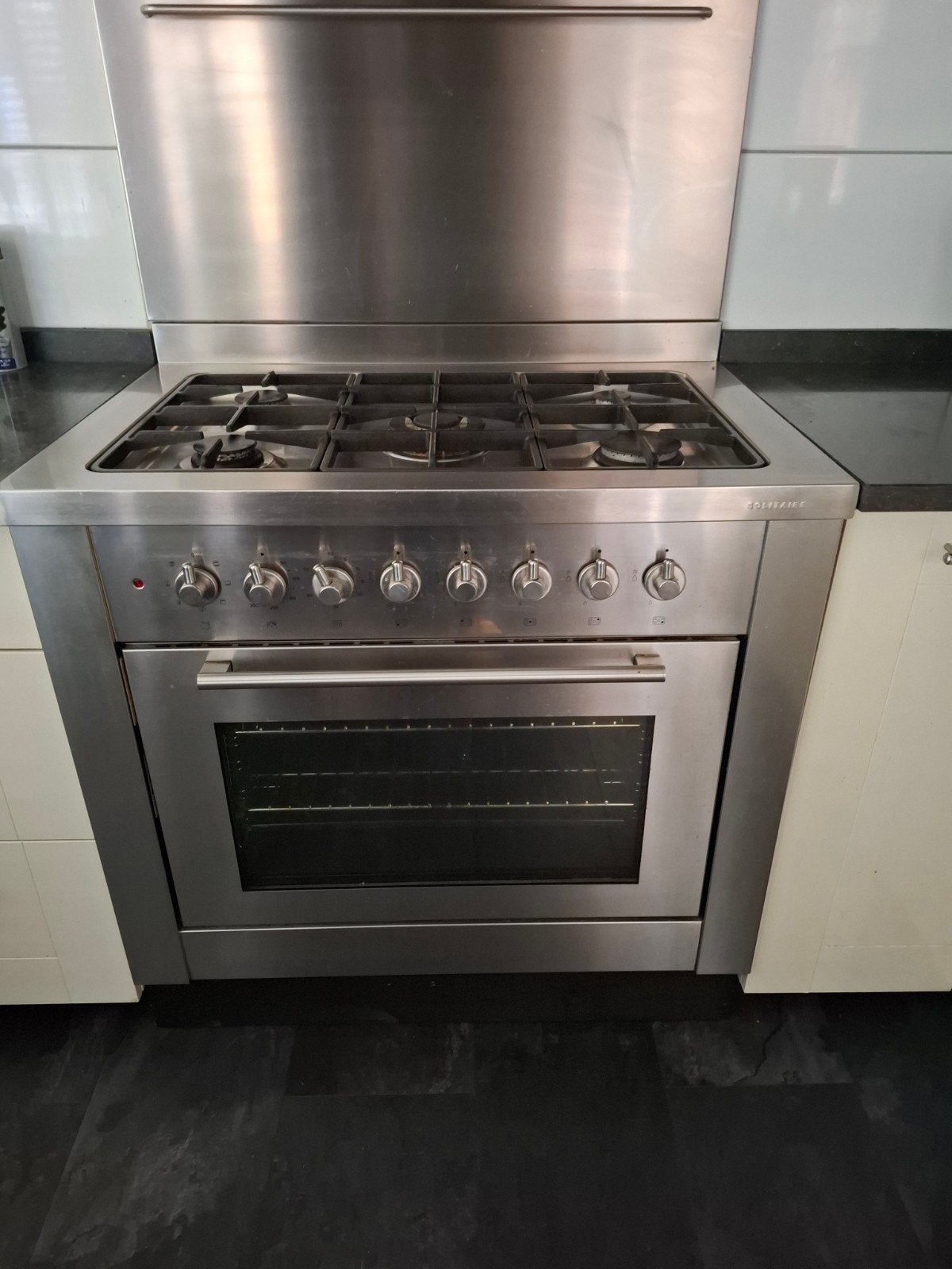 Solitaire gasfornuis, afzuigkap en achterwand RVS 90cm, Witgoed en Apparatuur, Fornuizen, Ophalen, Gebruikt, 60 cm of meer, Gas