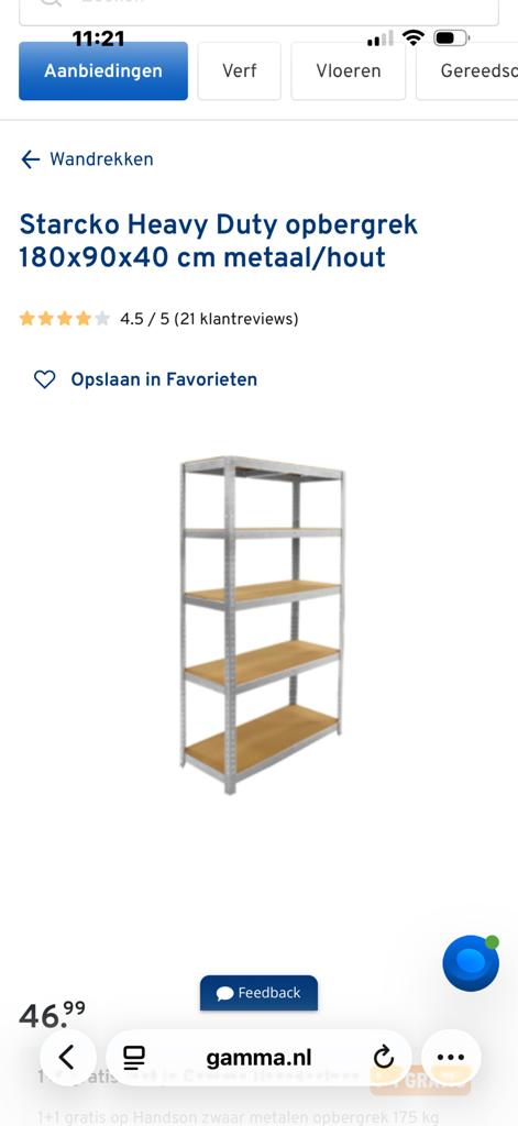 Starcko Heavy Duty opbergrek 180x90x40 cm metaal/hout, Ophalen of Verzenden, Zo goed als nieuw