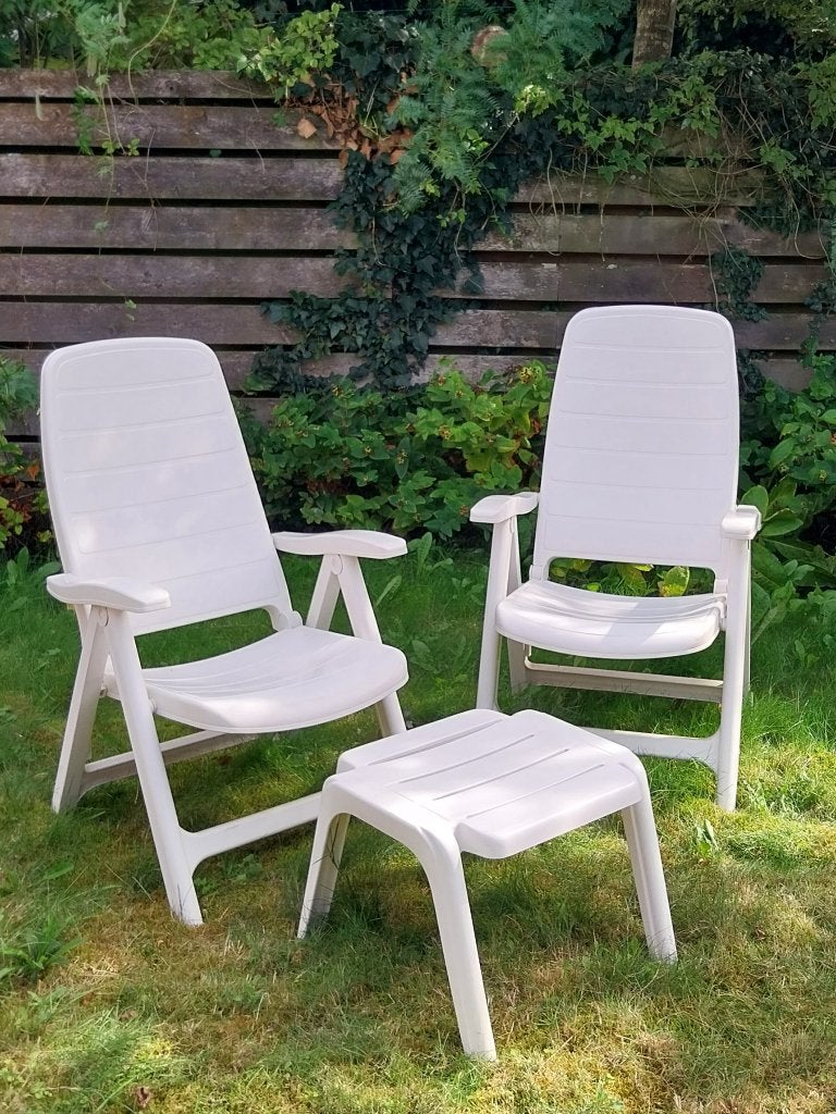 Tuinstoelen met voetenbankje, Tuin en Terras, Tuinstoelen, Ophalen, Gebruikt, Kunststof, Inklapbaar
