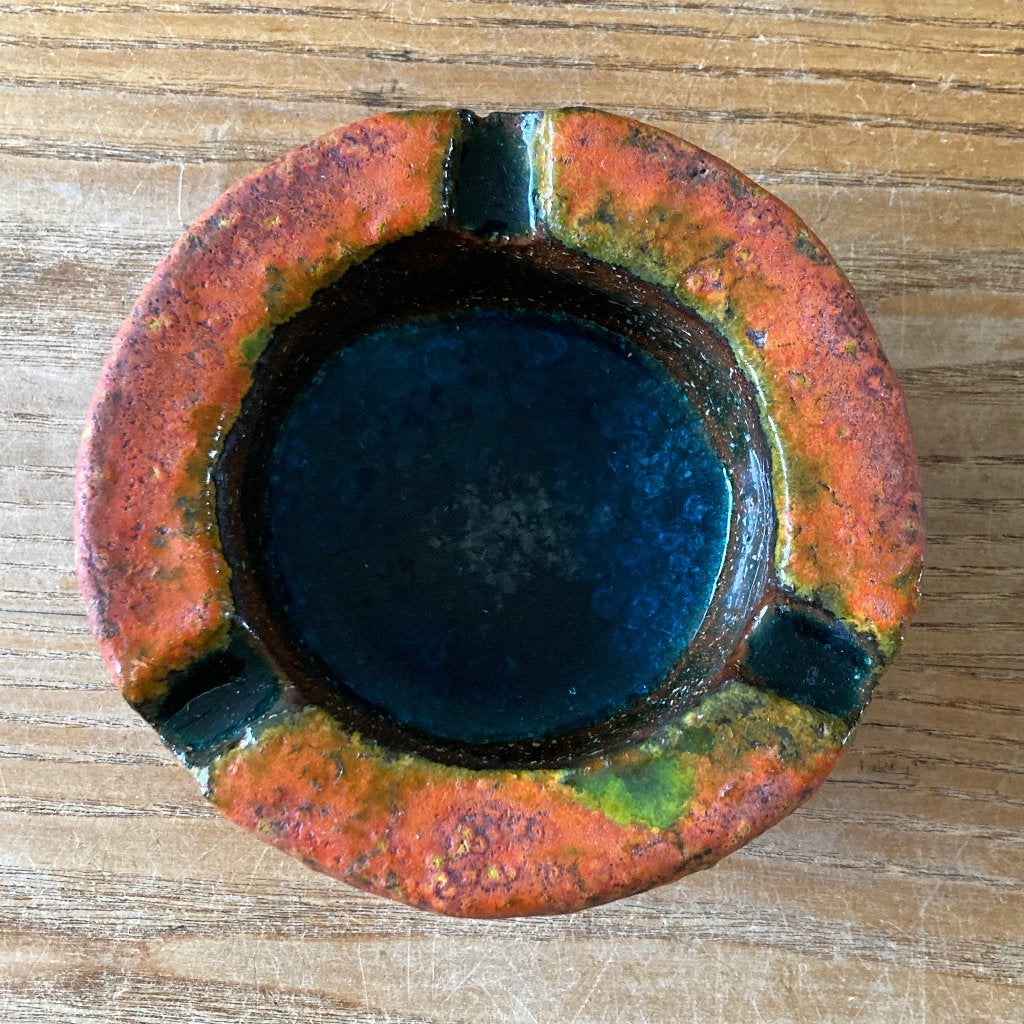 Vintage fat lava oranje aardewerk asbak - Ø12,5 cm; H6 cm, Ophalen of Verzenden