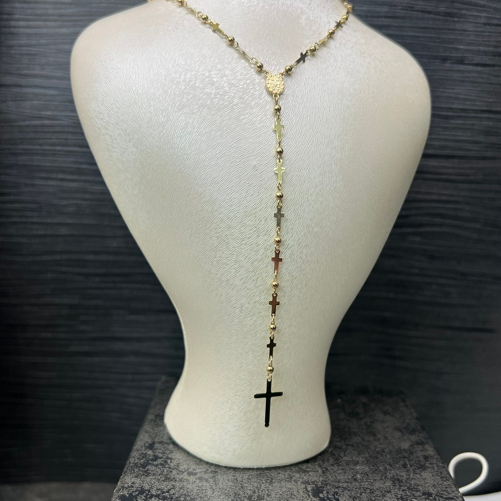 14k gouden ketting rozenkrand kruis model, Ophalen of Verzenden, Nieuw, Goud