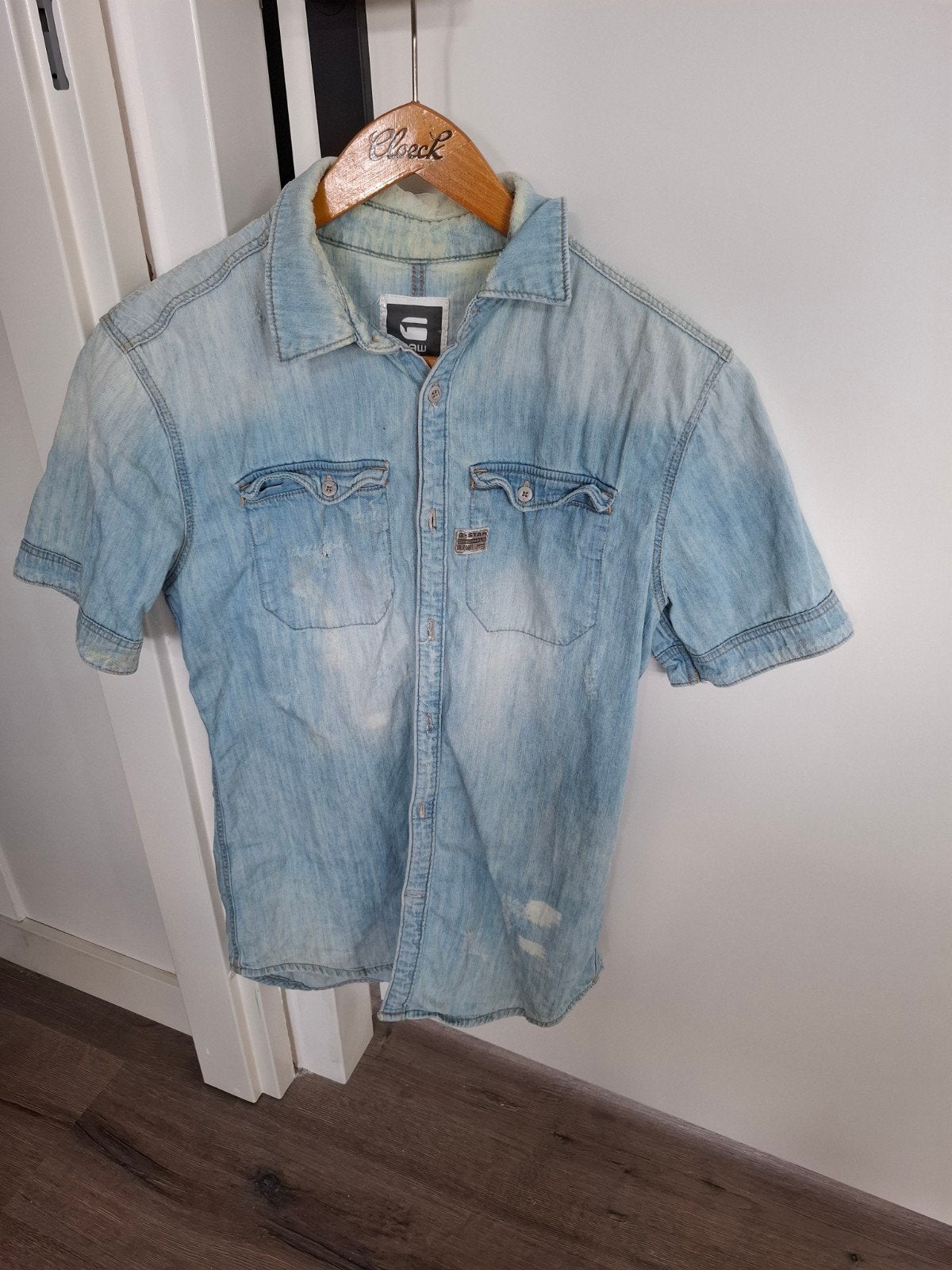 G-Star Heren Spijkerblouse Korte Mouwen Lichtblauw Maat S, Ophalen, Blauw, Overige halswijdtes, G-Star
