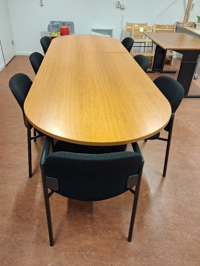 (Vergader)tafel 2x met 7 zwarte stoelen, Ophalen, Gebruikt, Zwart, Vijf, Zes of meer stoelen