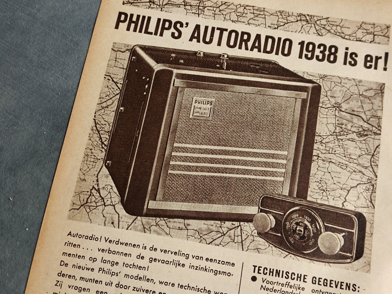 1938, PHILIPS AUTORADIO, RECLAME., Ophalen of Verzenden, 1920 tot 1940, Knipsel(s)