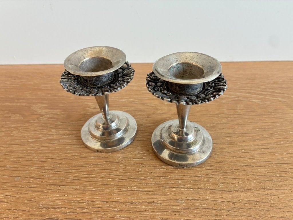 Zilveren Djokja Kandelaar set van 2 (gemerkt 'SN 800'), Antiek en Kunst, Ophalen of Verzenden, Zilver