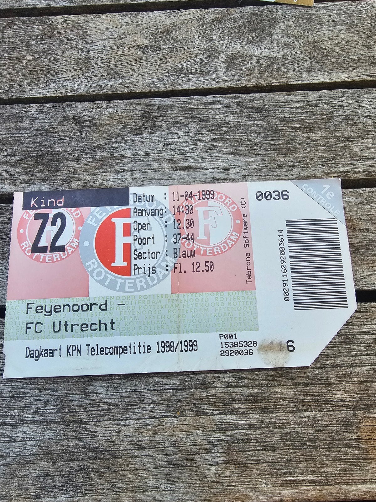 kaartje feyenoord-fc utrecht 11-04-1999, Verzenden