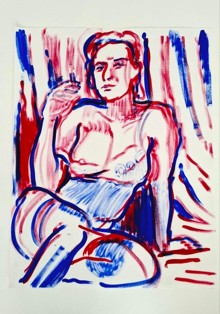 Expressieve gouache tekening – naakt model – 65x50 cm, Antiek en Kunst, Ophalen of Verzenden