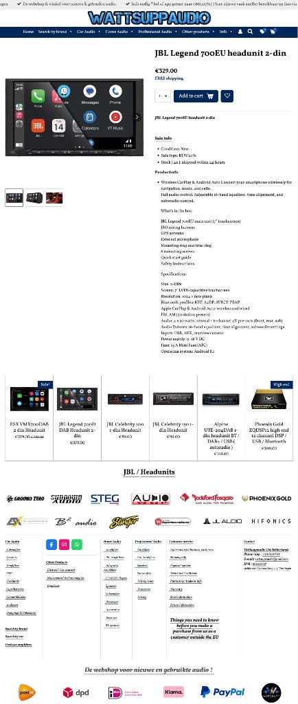 JBL Legend 700EU Autoradio Wireless CarPlay & Android Auto, Auto diversen, ., Nieuw, Ophalen of Verzenden, .
