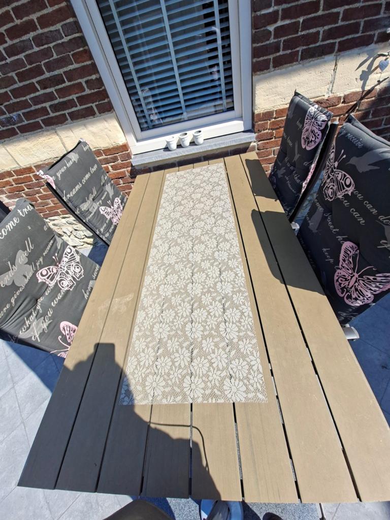 Tuintafel met 4 tuinstoelen en 4 kussen., Ophalen of Verzenden, Gebruikt