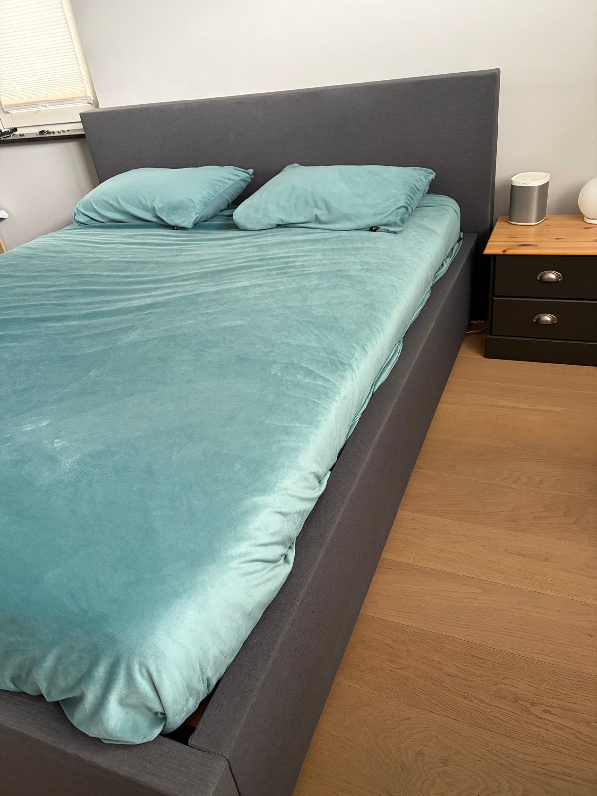 Gestoffeerd bed (160x210)  incl. Lattenbodem, Gebruikt, 210 cm, Tweepersoons, Ophalen of Verzenden