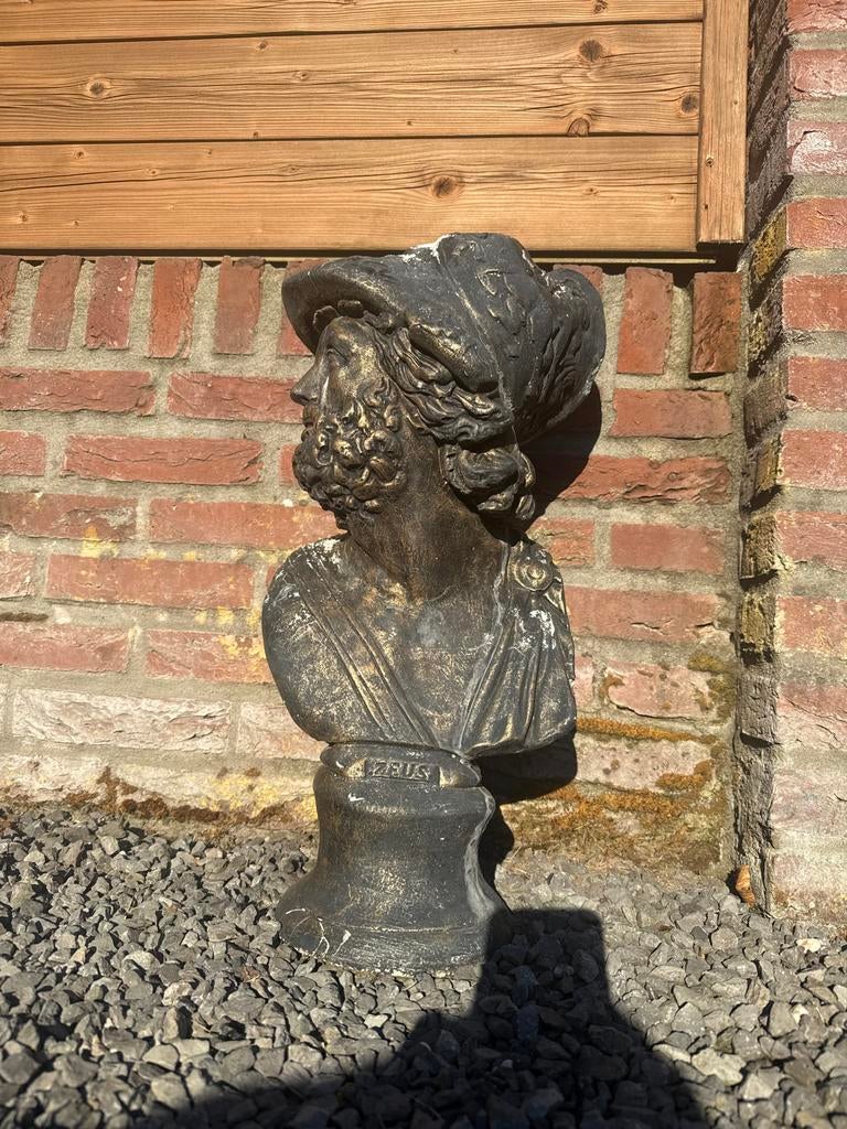 Antieke Zeus Buste - Steen - 50cm hoog, Antiek en Kunst, Kunst | Beelden en Houtsnijwerken, Weerbestendig, Buste, Steen of Keramiek