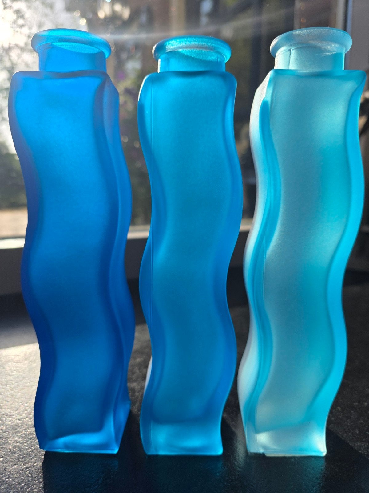 Set van 3 blauwe vazen/flesjes, Ophalen, Blauw, Glas