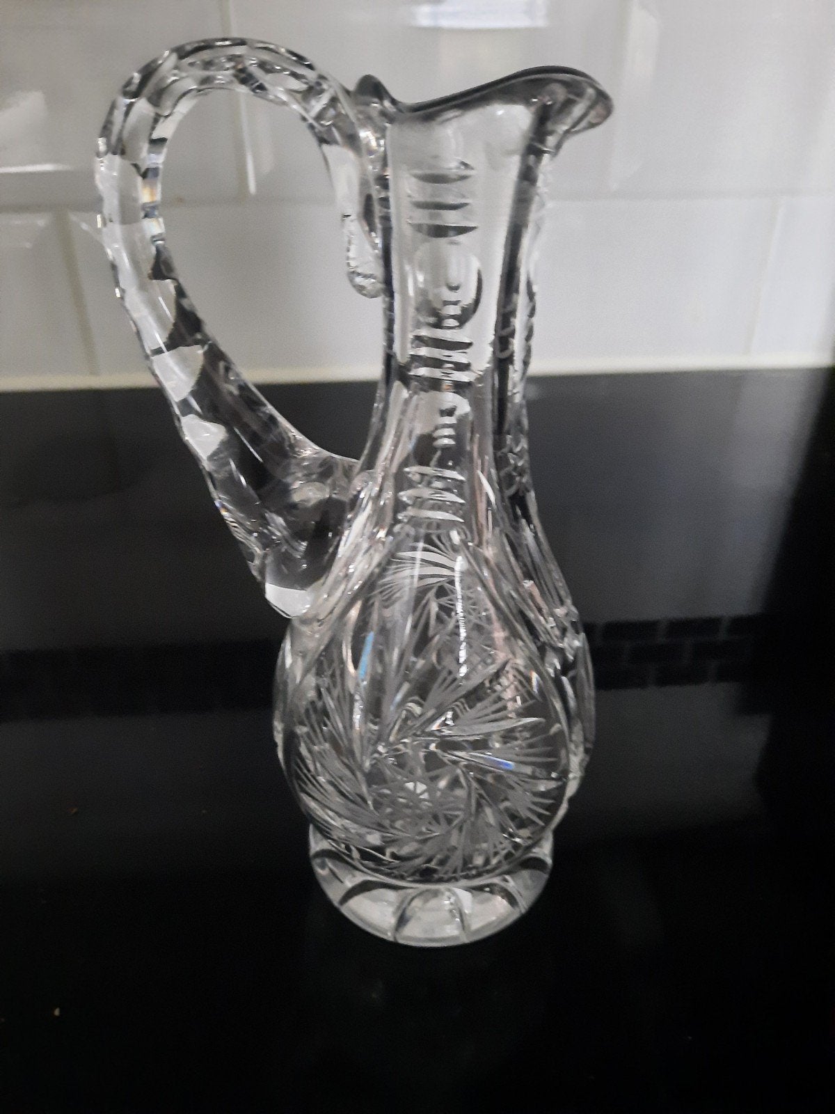 Antieke kristallen karaf met handvat € 15,00, Antiek en Kunst, Ophalen of Verzenden