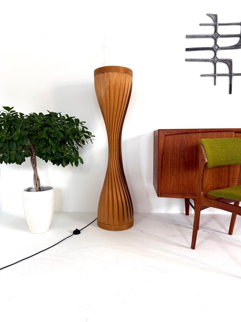 Vintage lamellen vloerlamp, Hans Agne Jakobsson ‘60, Vintage retro buisframe design rotan webbing papercord deens, 100 tot 150 cm
