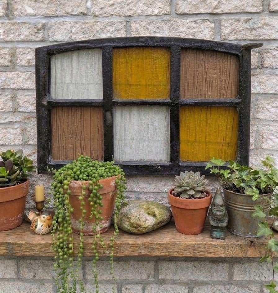 Gietijzeren Stalraam met Gekleurd Glas - Vintage Decoratie, Ophalen