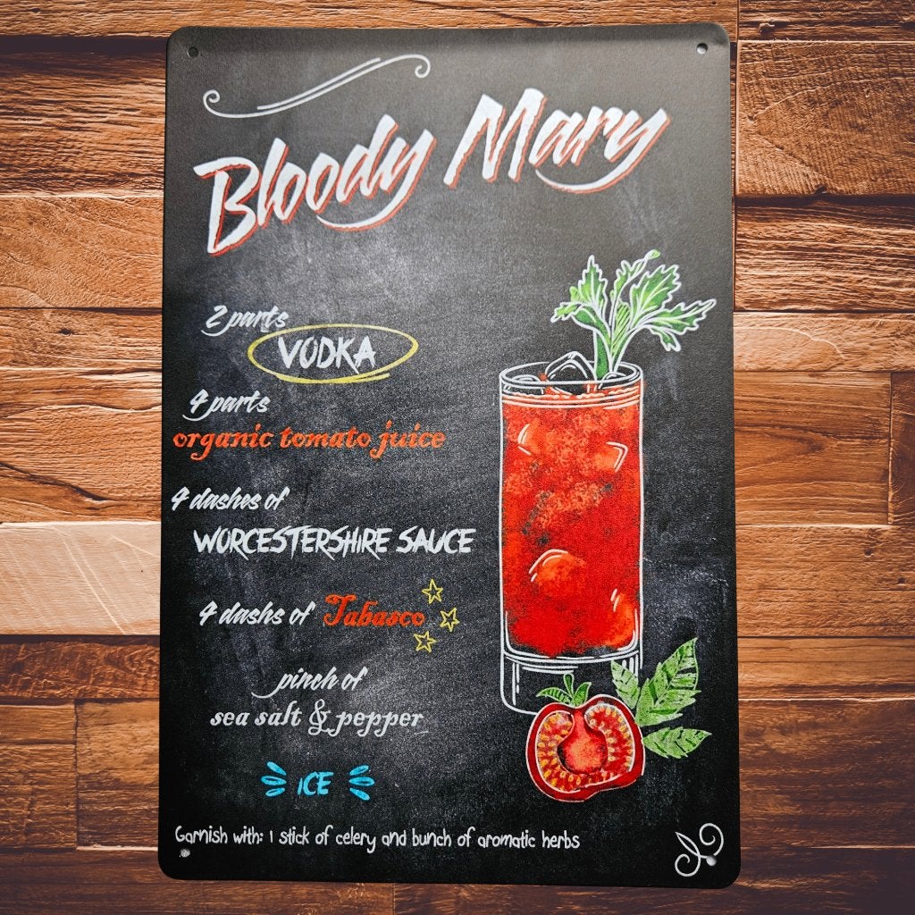 Metalen Wandbord Bloody Mary Cocktail Recept A4