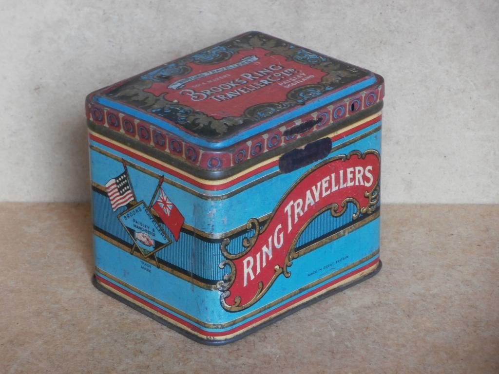 Oud bliktrommel Brooks Ring Travellers trommel blikje ca '30, Verzamelen, Ophalen of Verzenden, Gebruikt, Koek(jes)