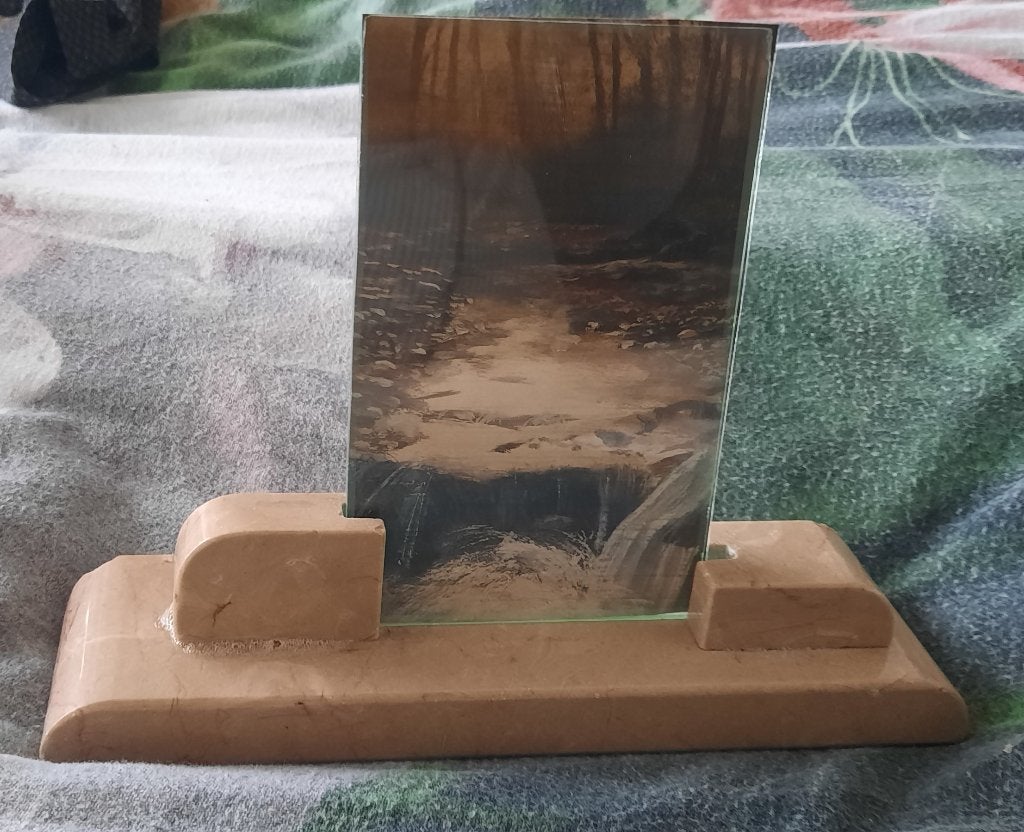 art deco foto standaard van beige marmer - retro, Verzamelen, Ophalen of Verzenden, Huis en Inrichting